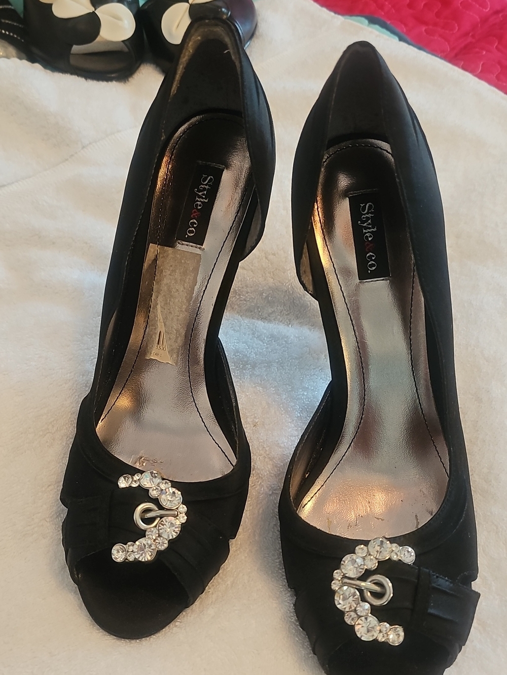 Style & Co. Black Crystal Buckle Peep-Toe Heels